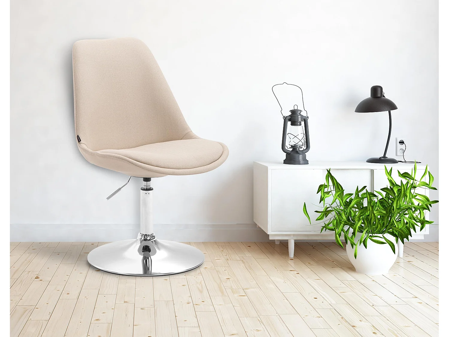 chaise salle à manger - Tissu & Chrome - Crème - Maverick