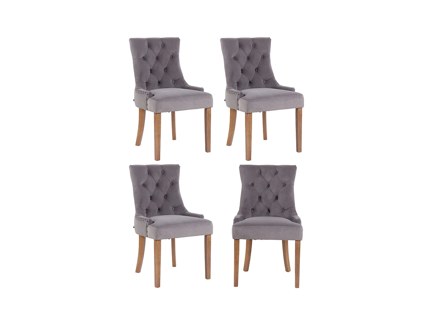 Lot de 4  chaise salle à manger - Velours & Antique clair - Gris - Aberdeen
