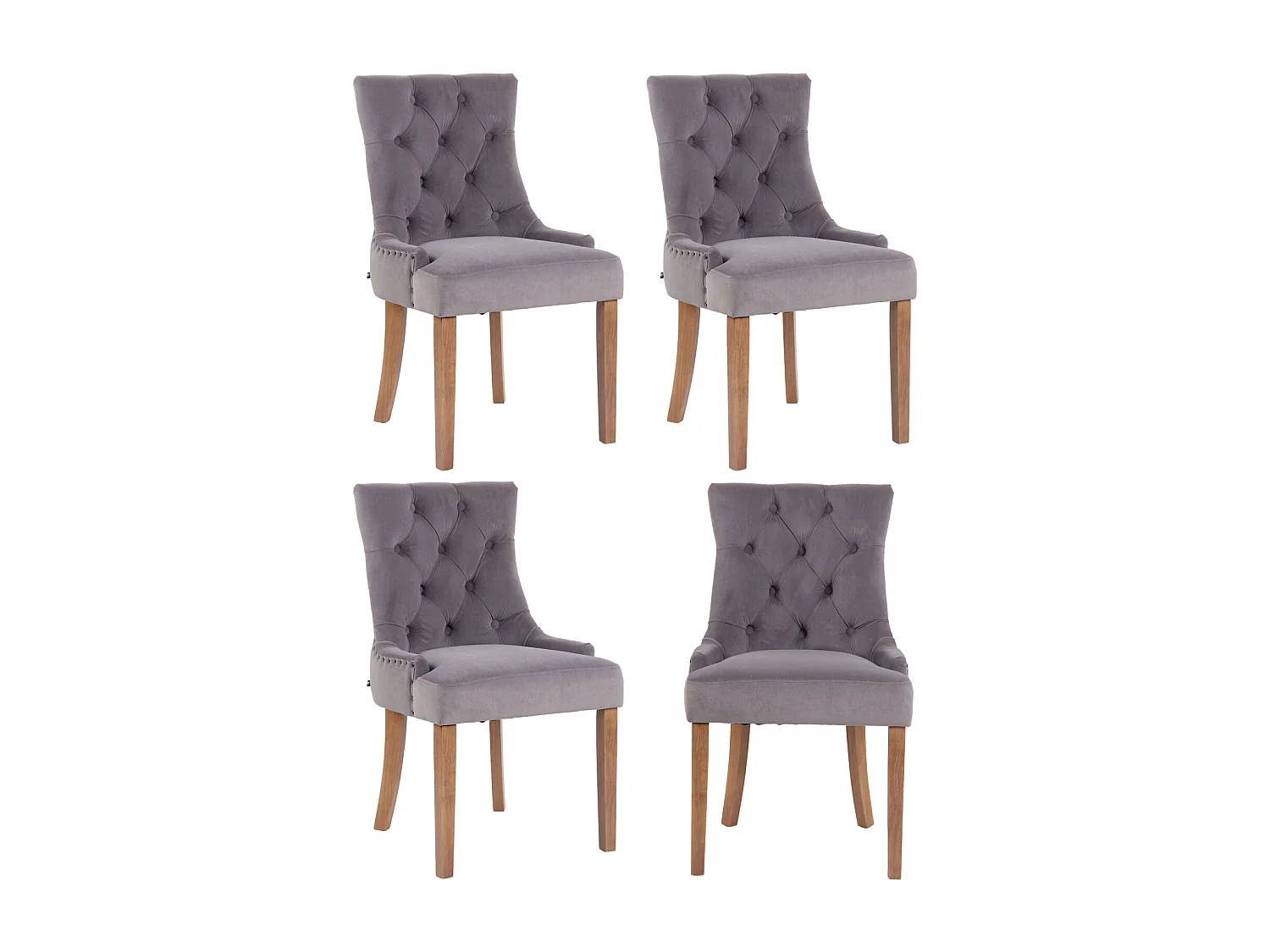 Lot de 4  chaise salle à manger - Velours & Antique clair - Gris - Aberdeen