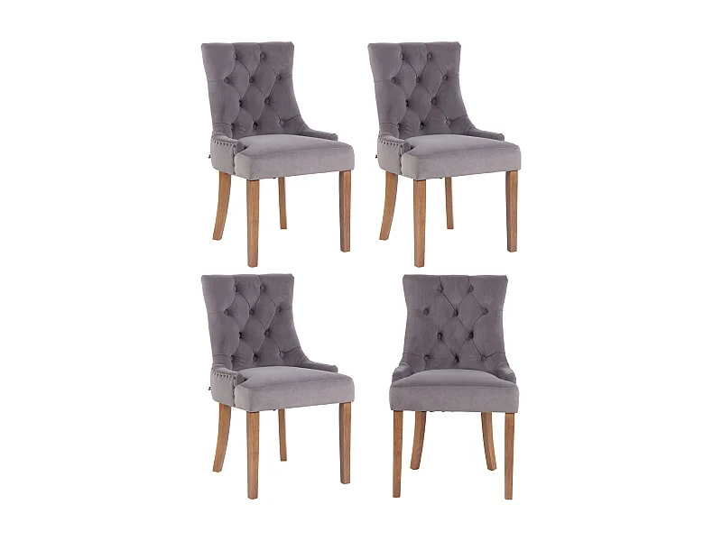 Lot de 4  chaise salle à manger - Velours & Antique clair - Gris - Aberdeen