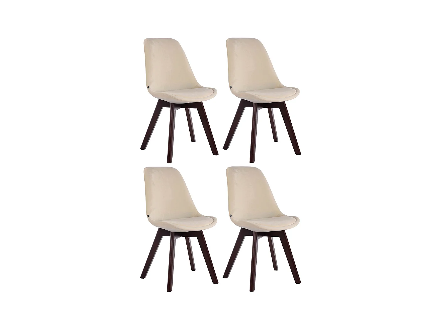 Lot de 4  chaise salle à manger - Velours & Noyer - Crème - Borneo V2