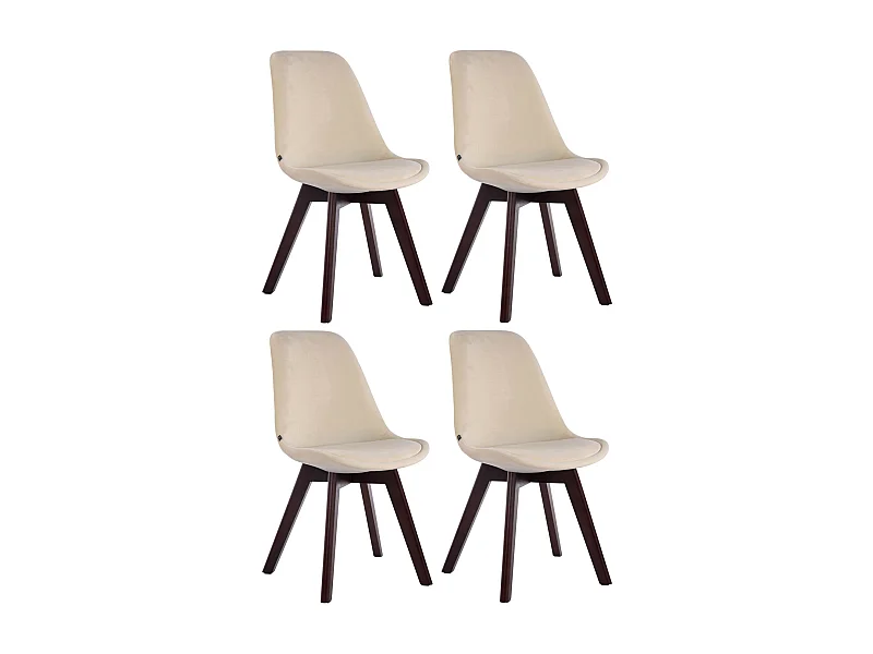 Lot de 4  chaise salle à manger - Velours & Noyer - Crème - Borneo V2