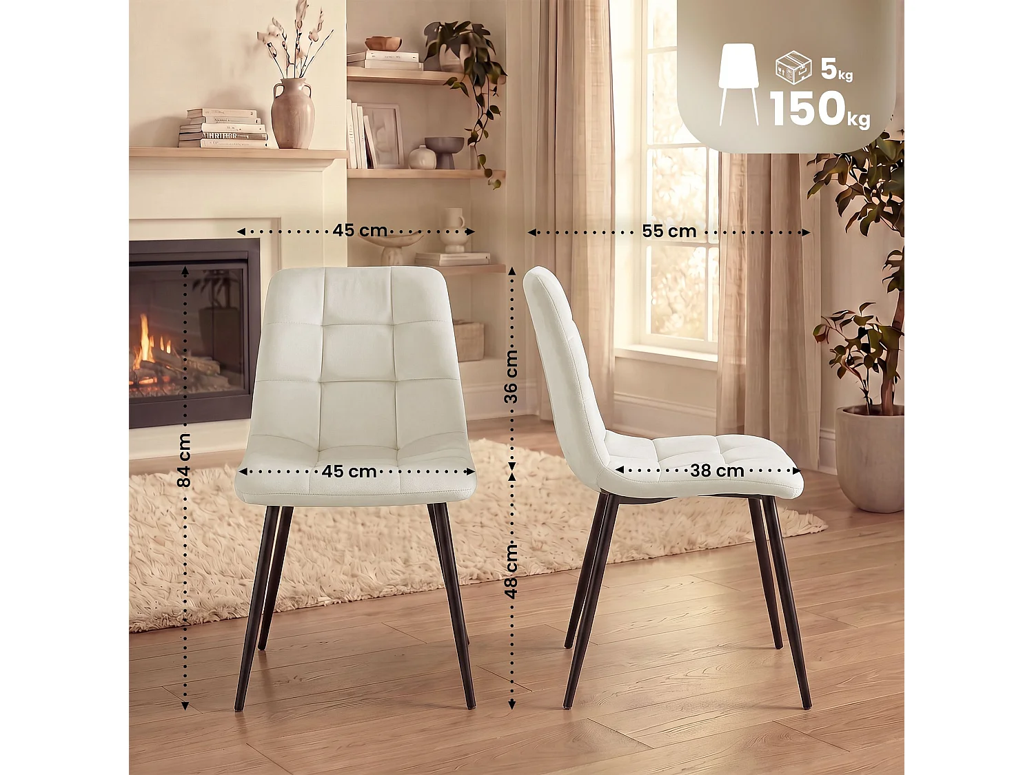 chaise salle à manger - Velours - Crème - Tilde