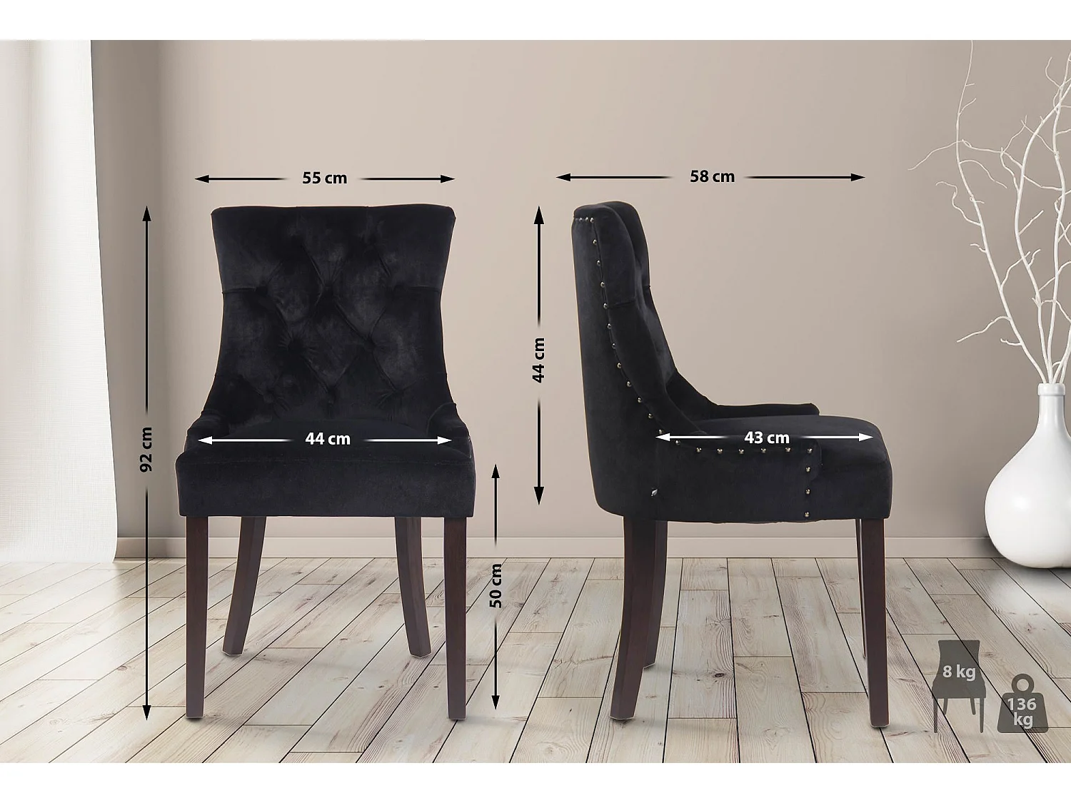 chaise salle à manger - Velours & Antique - Noir - Aberdeen