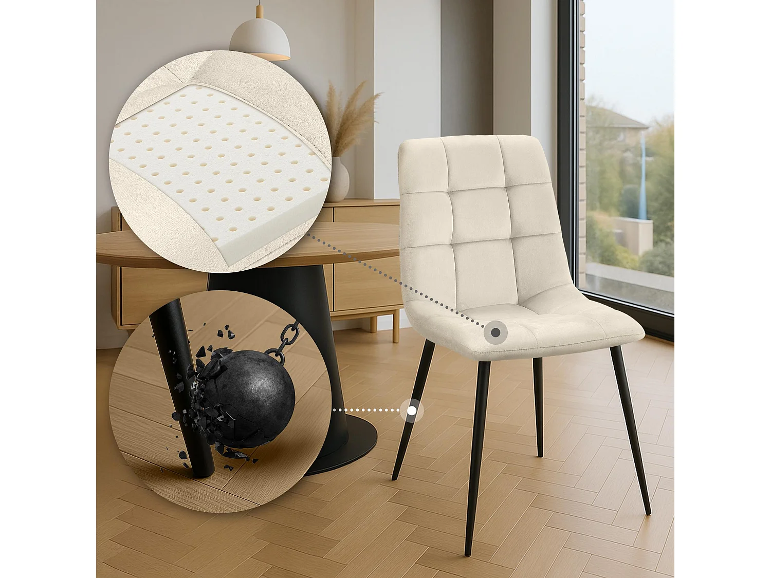 Lot de 2  chaise salle à manger - Velours - Crème - Tilde