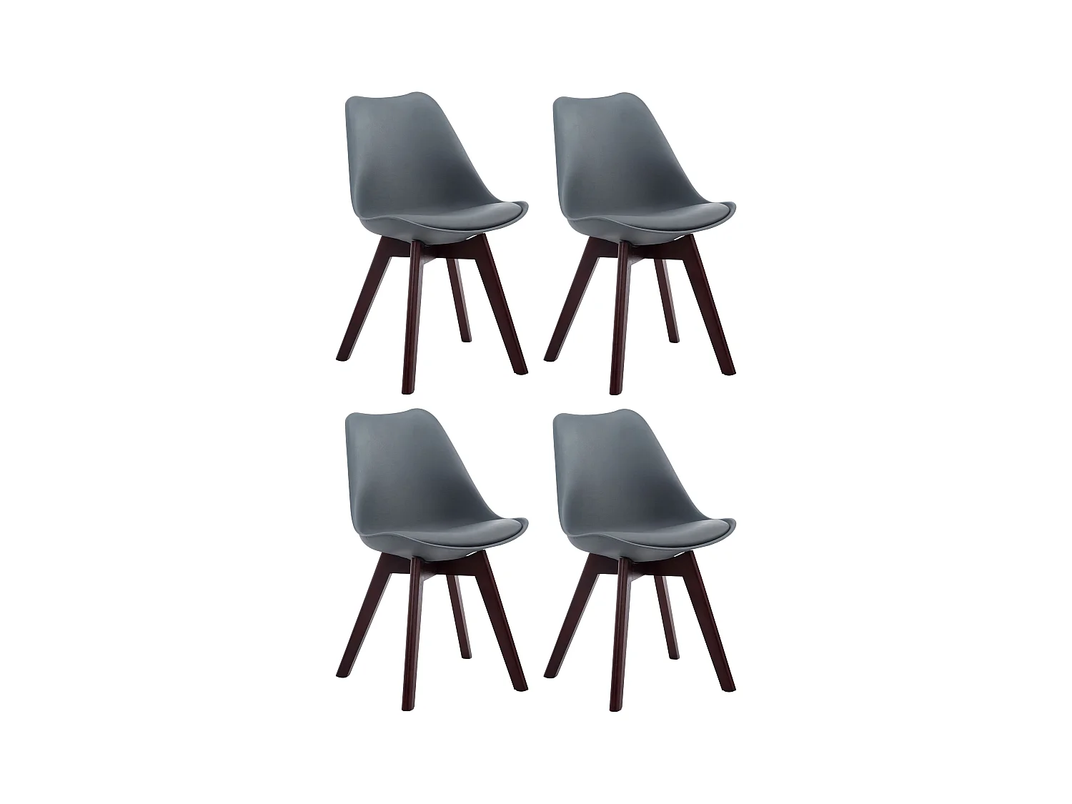Lot de 4  chaise salle à manger - Similicuir & Noyer - Gris - Borneo V2