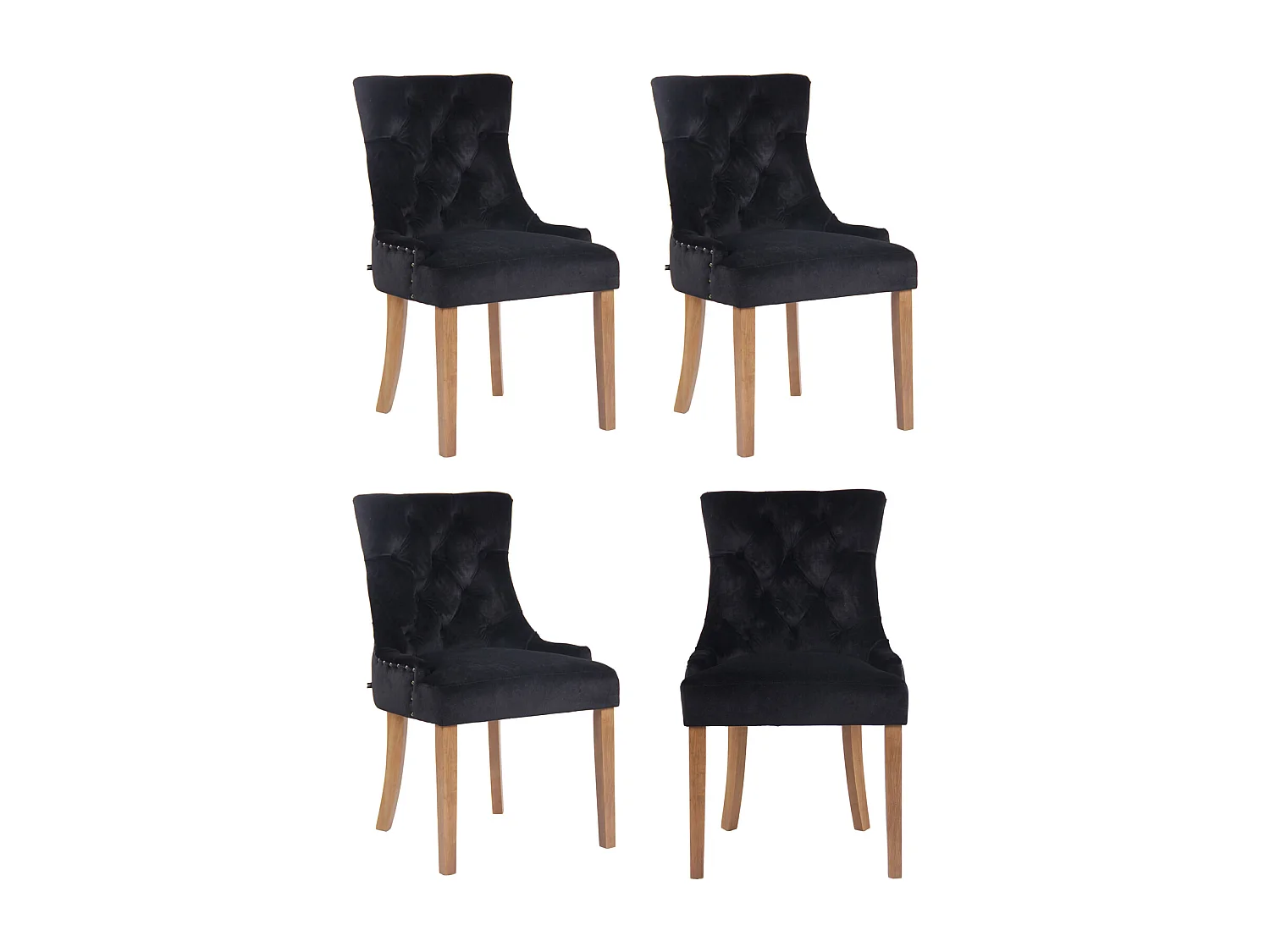 Lot de 4  chaise salle à manger - Velours & Antique clair - Noir - Aberdeen