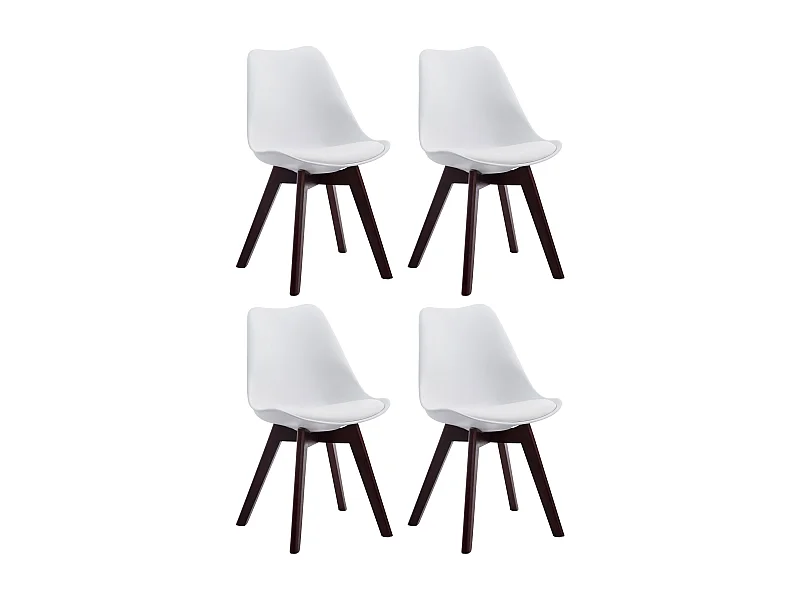Lot de 4  chaise salle à manger - Similicuir & Noyer - Blanc - Borneo V2
