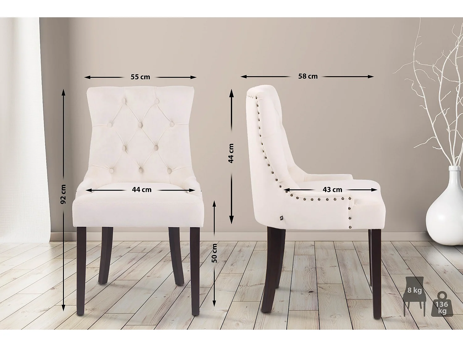 chaise salle à manger - Velours & Antique - Crème - Aberdeen