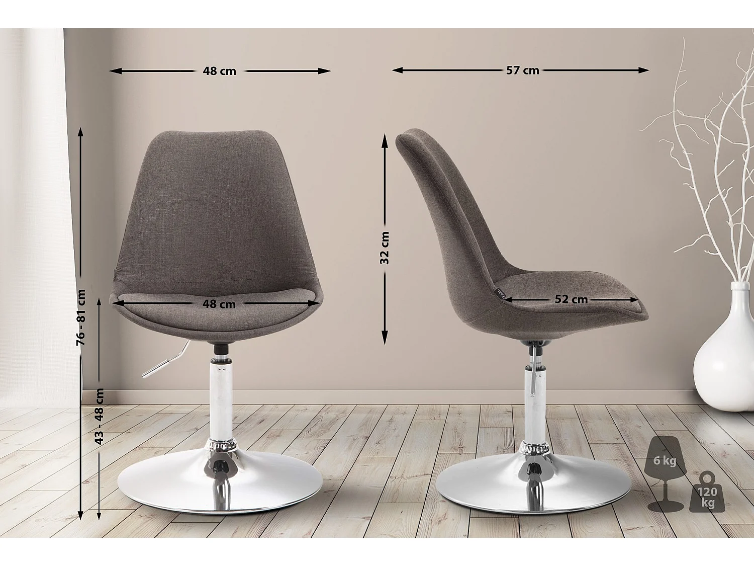 chaise salle à manger - Tissu & Chrome - Gris foncé - Maverick