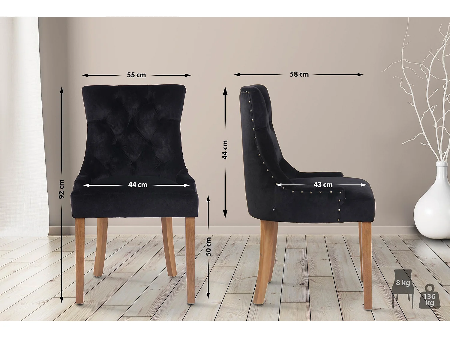 Eetkamerstoelen - Fluweel & antiek licht - zwart - Aberdeen