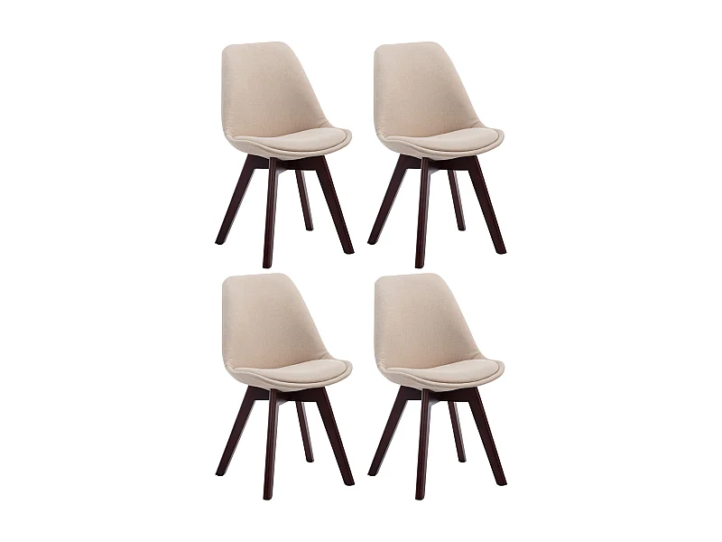4er Set Esszimmerstuhl - Stoff & walnuss - creme - Borneo V2