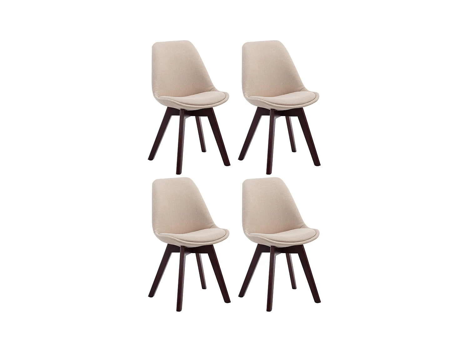 Lot de 4  chaise salle à manger - Tissu & Noyer - Crème - Borneo V2
