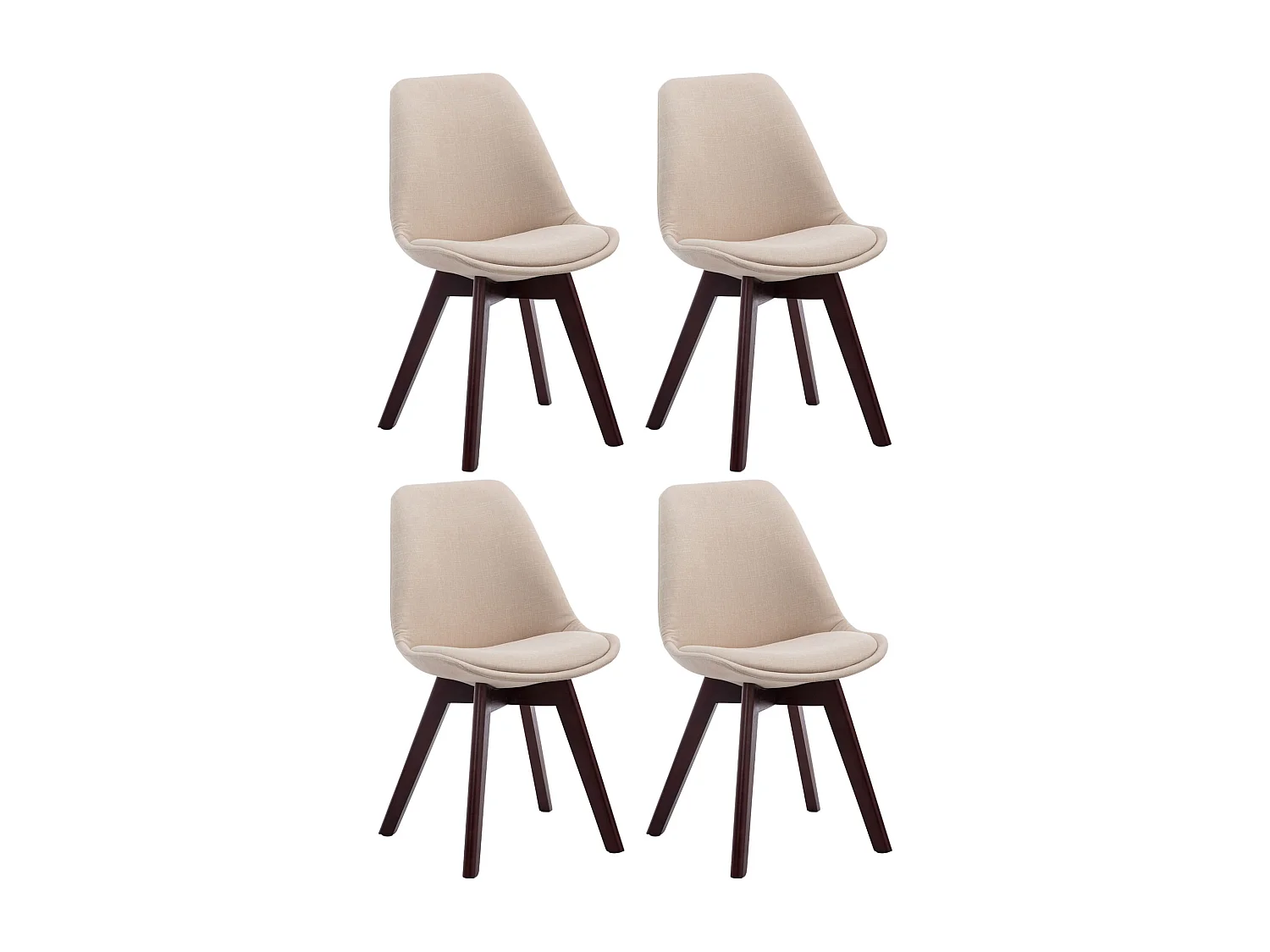 Lot de 4  chaise salle à manger - Tissu & Noyer - Crème - Borneo V2