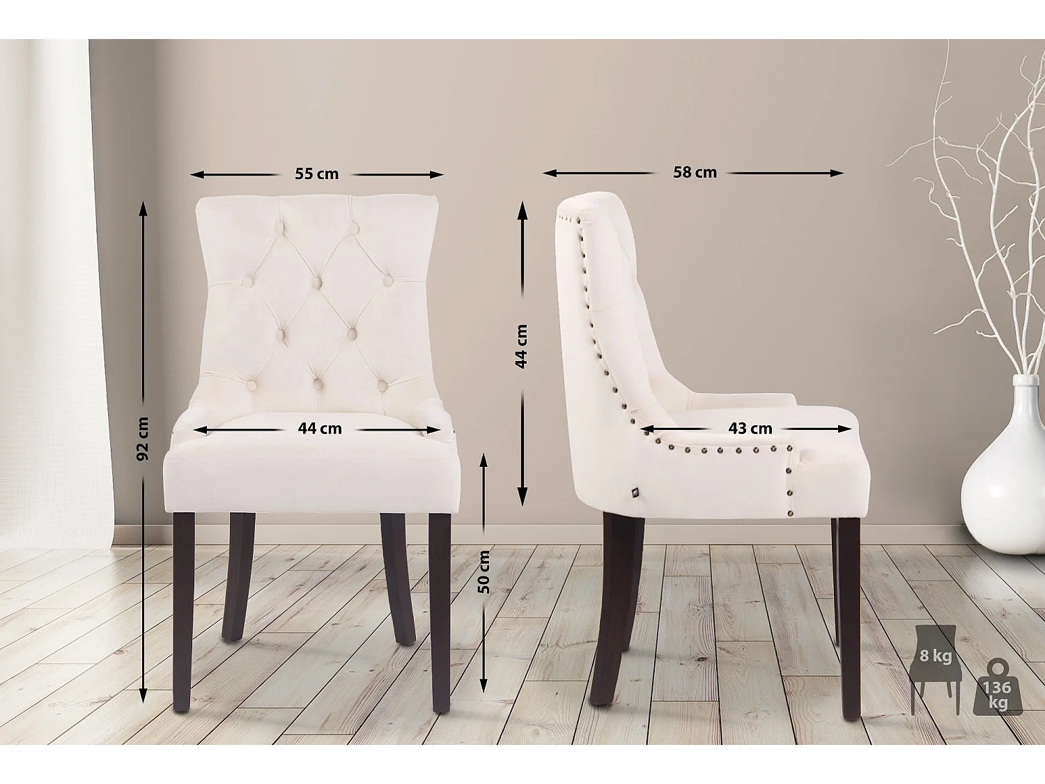 Lot de 4  chaise salle à manger - Velours & Antique - Crème - Aberdeen