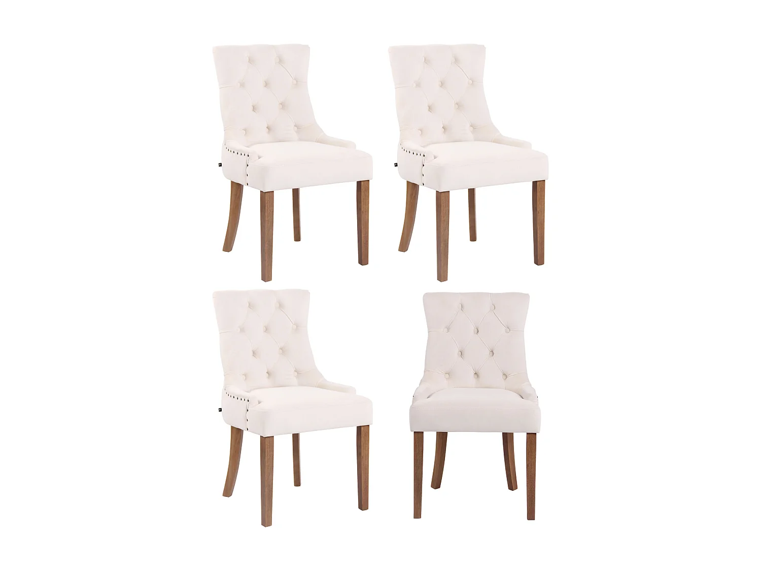 Lot de 4  chaise salle à manger - Velours & Antique clair - Crème - Aberdeen