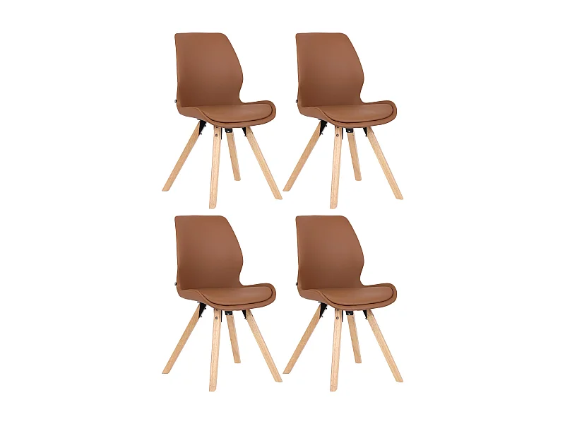 Lot de 4  chaise salle à manger - Similicuir - Marron clair - Luna