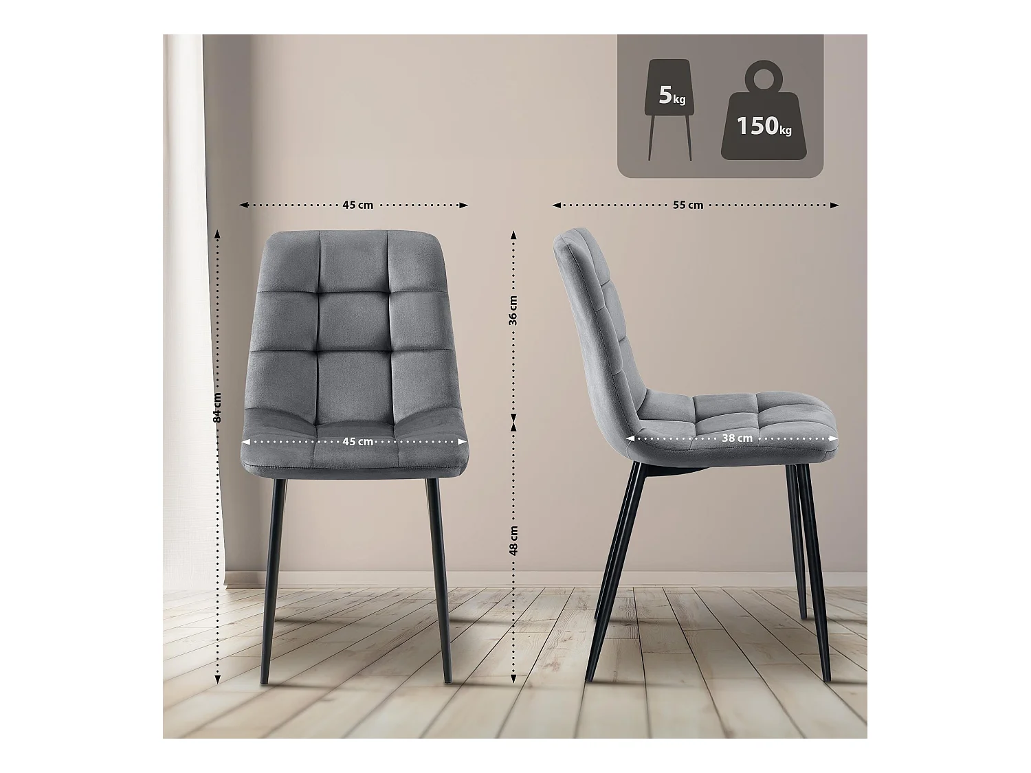 Eetkamerstoelen - Fluweel - donkergrijs - Tilde