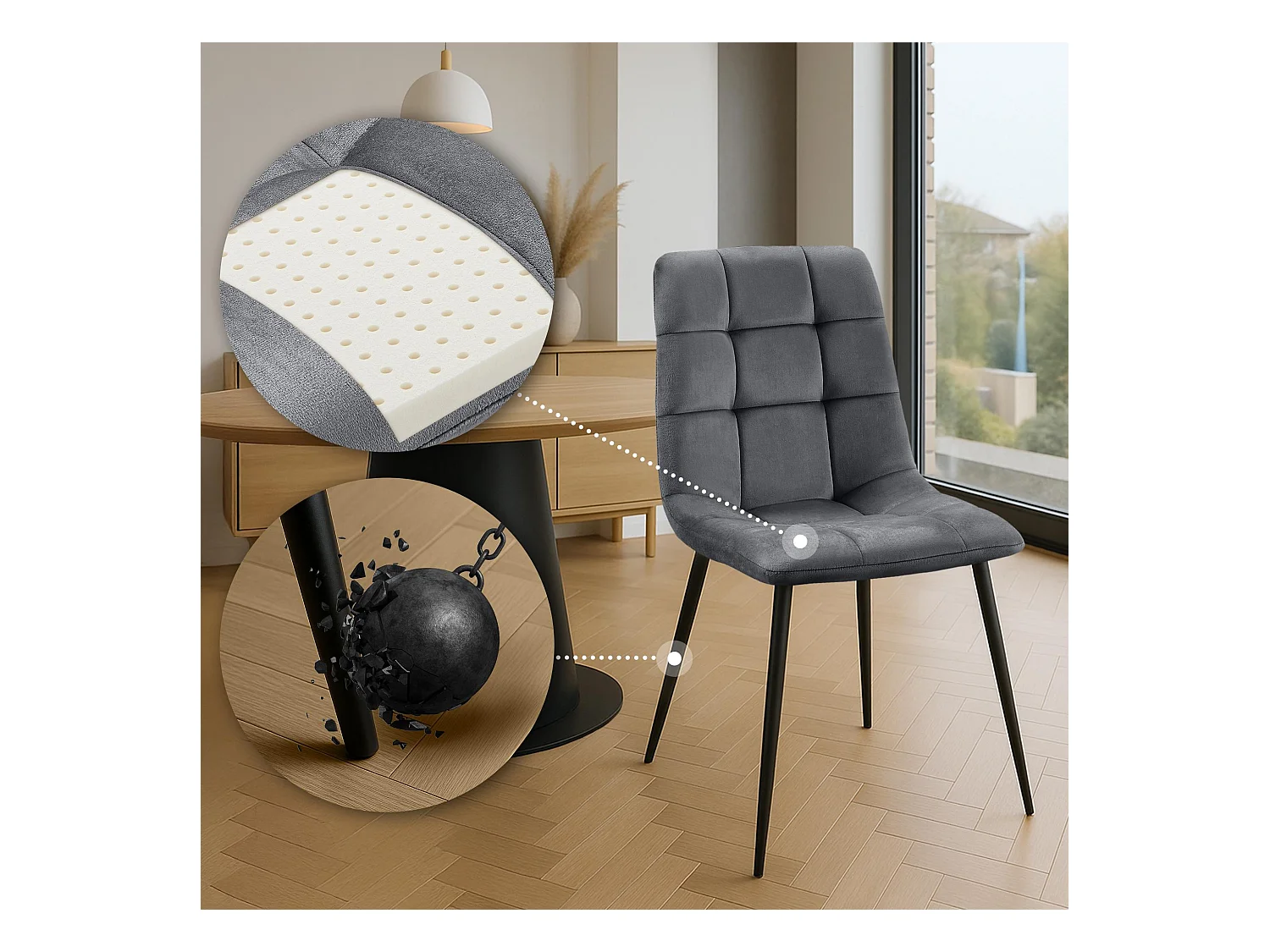 Eetkamerstoelen - Fluweel - donkergrijs - Tilde