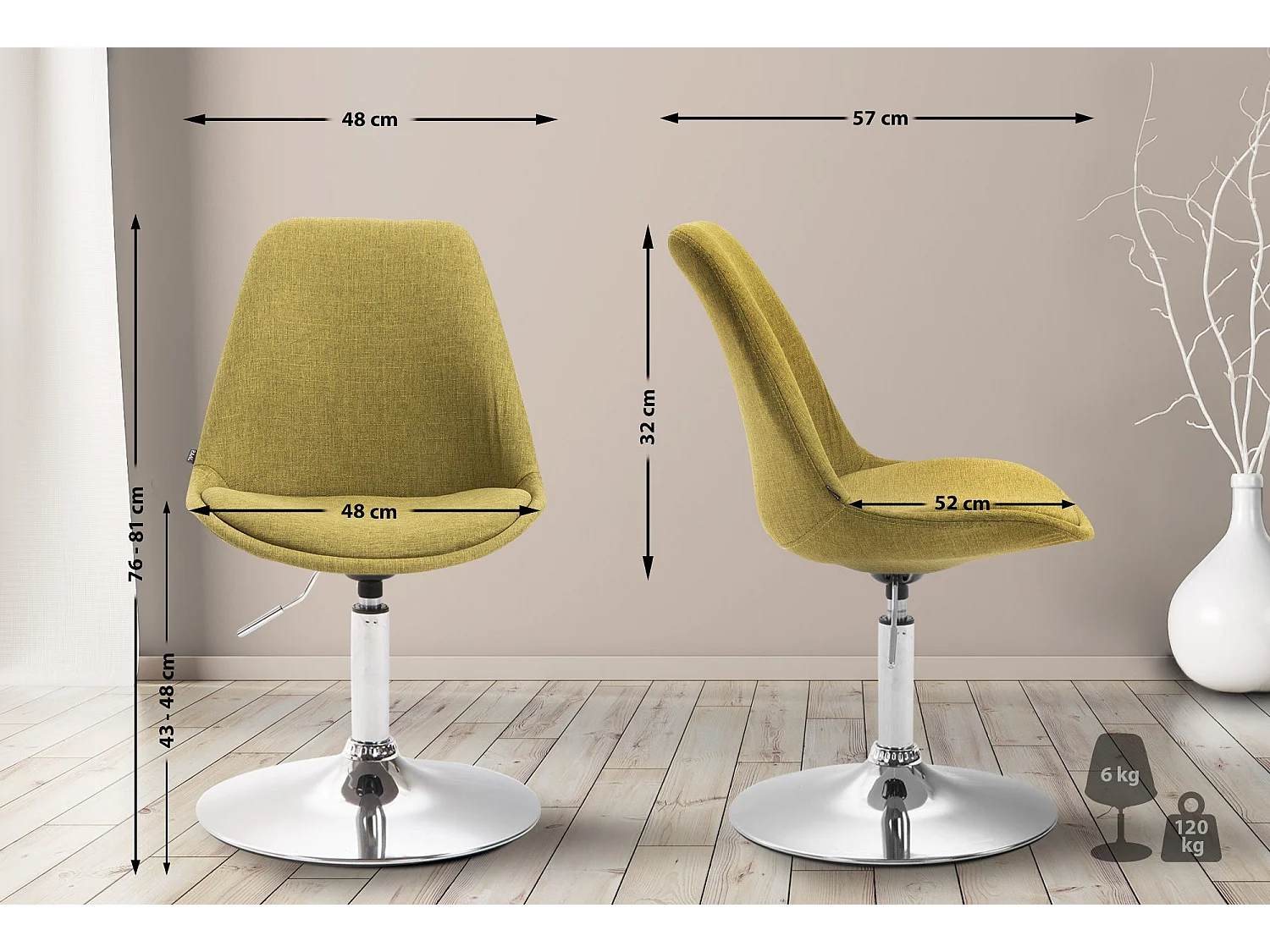 chaise salle à manger - Tissu & Chrome - Vert - Maverick