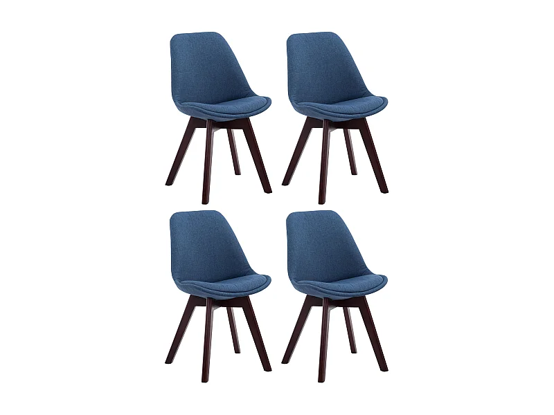 Lot de 4  chaise salle à manger - Tissu & Noyer - Bleu - Borneo V2