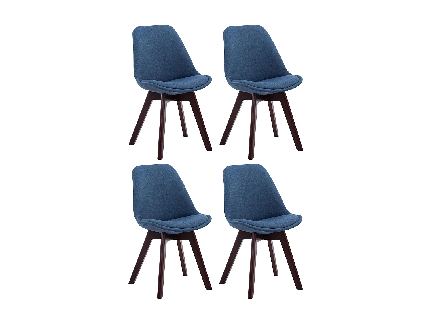 Lot de 4  chaise salle à manger - Tissu & Noyer - Bleu - Borneo V2