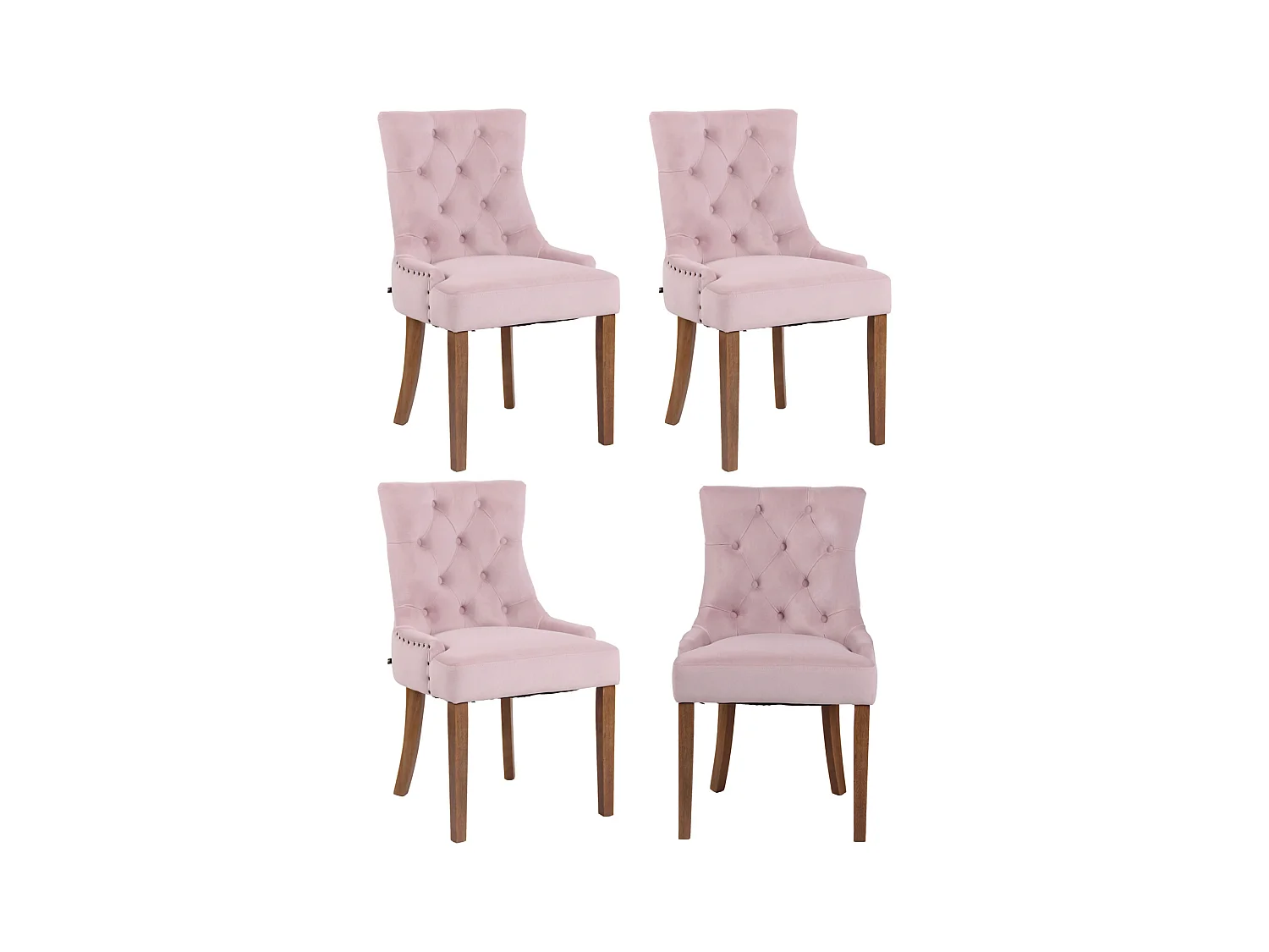 Lot de 4  chaise salle à manger - Velours & Antique clair - Rose - Aberdeen