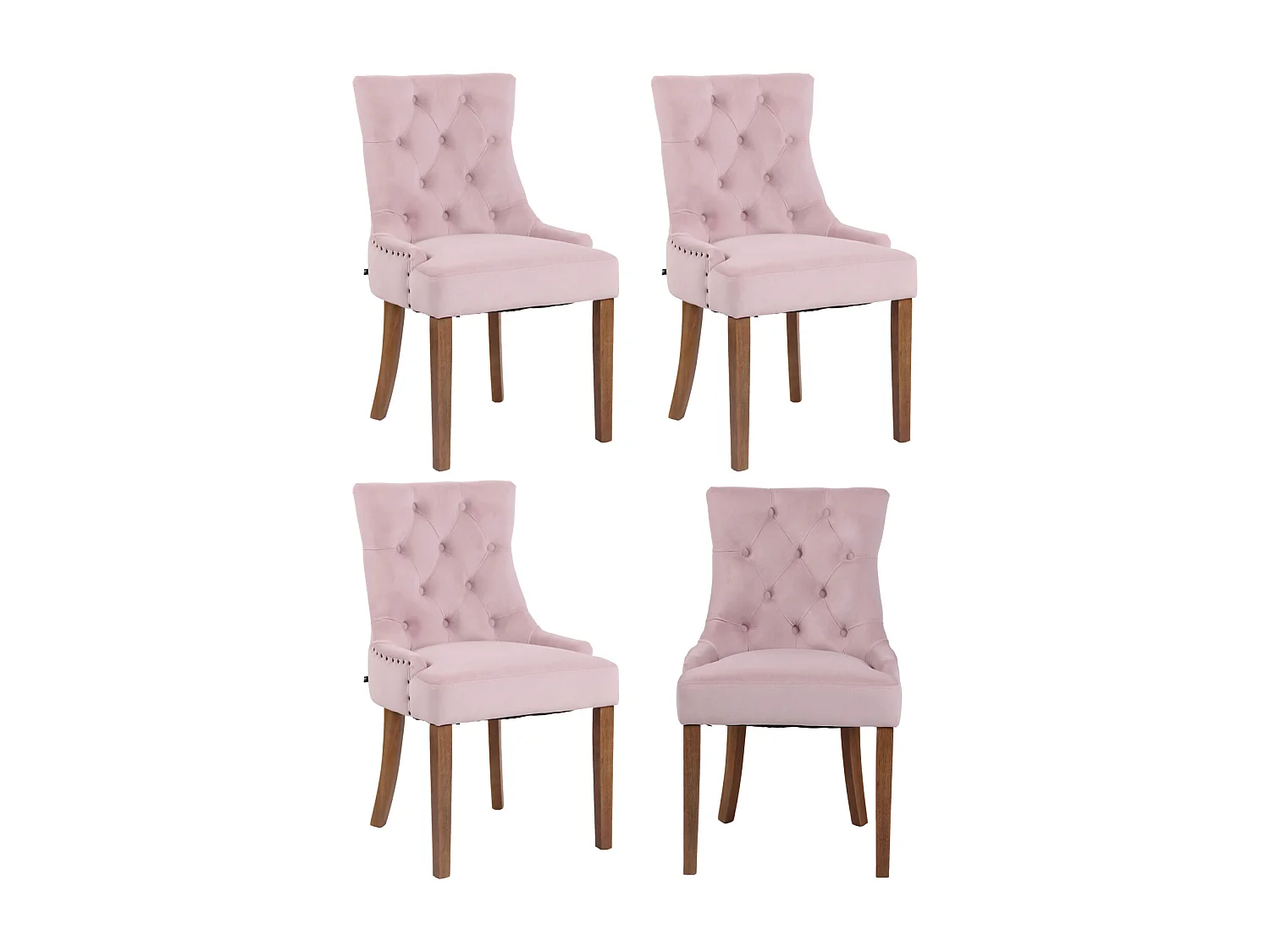 Lot de 4  chaise salle à manger - Velours & Antique clair - Rose - Aberdeen