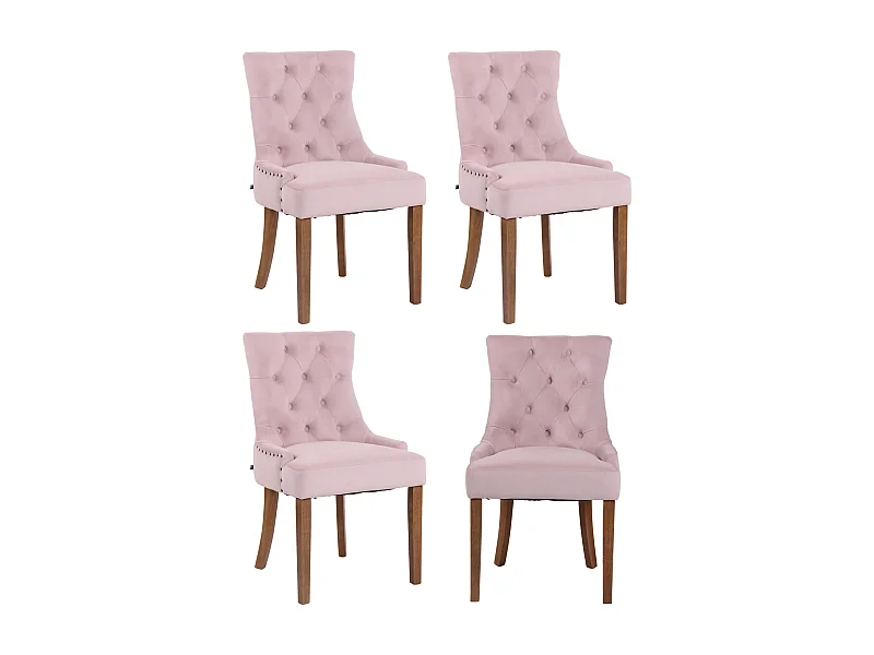 Lot de 4  chaise salle à manger - Velours & Antique clair - Rose - Aberdeen
