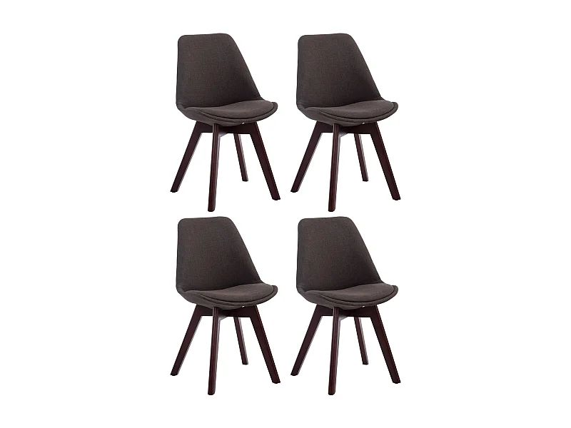 Lot de 4  chaise salle à manger - Tissu & Noyer - Gris foncé - Borneo V2