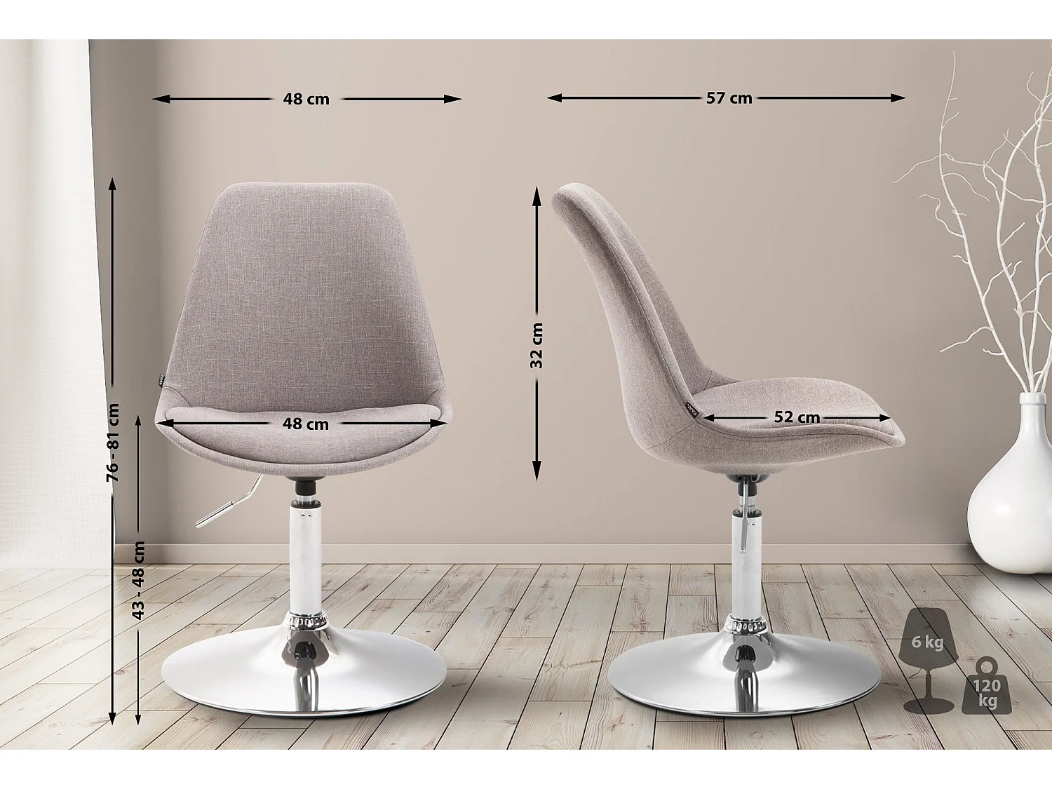 chaise salle à manger - Tissu & Chrome - Gris - Maverick