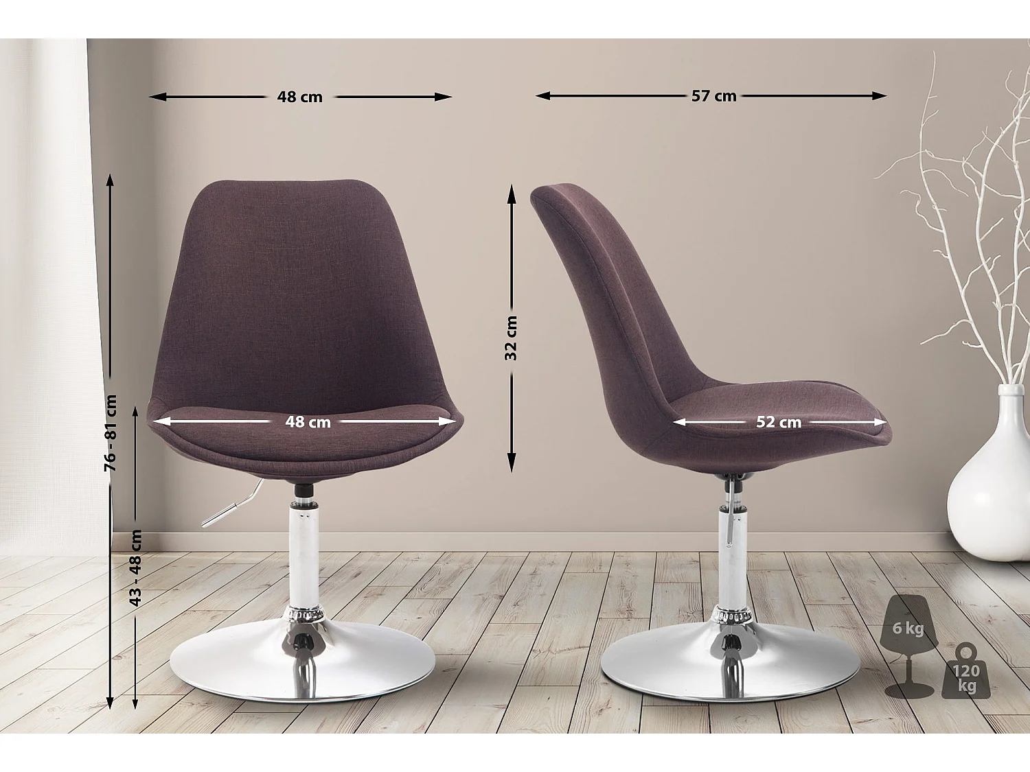 chaise salle à manger - Tissu & Chrome - Marron - Maverick