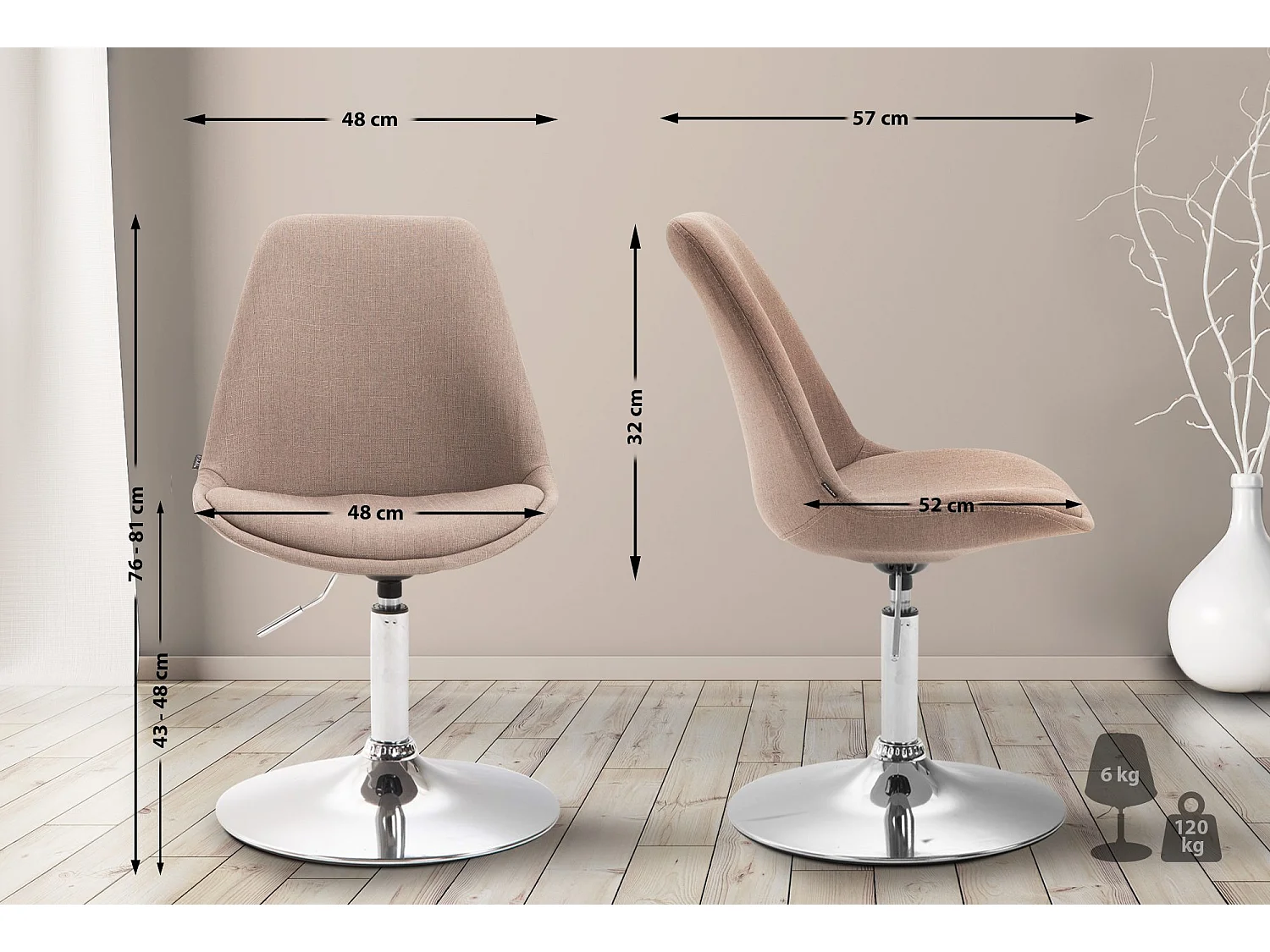 chaise salle à manger - Tissu & Chrome - Taupe - Maverick