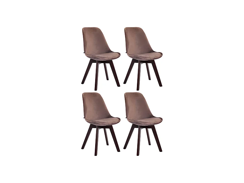 Lot de 4  chaise salle à manger - Velours & Noyer - Marron - Borneo V2