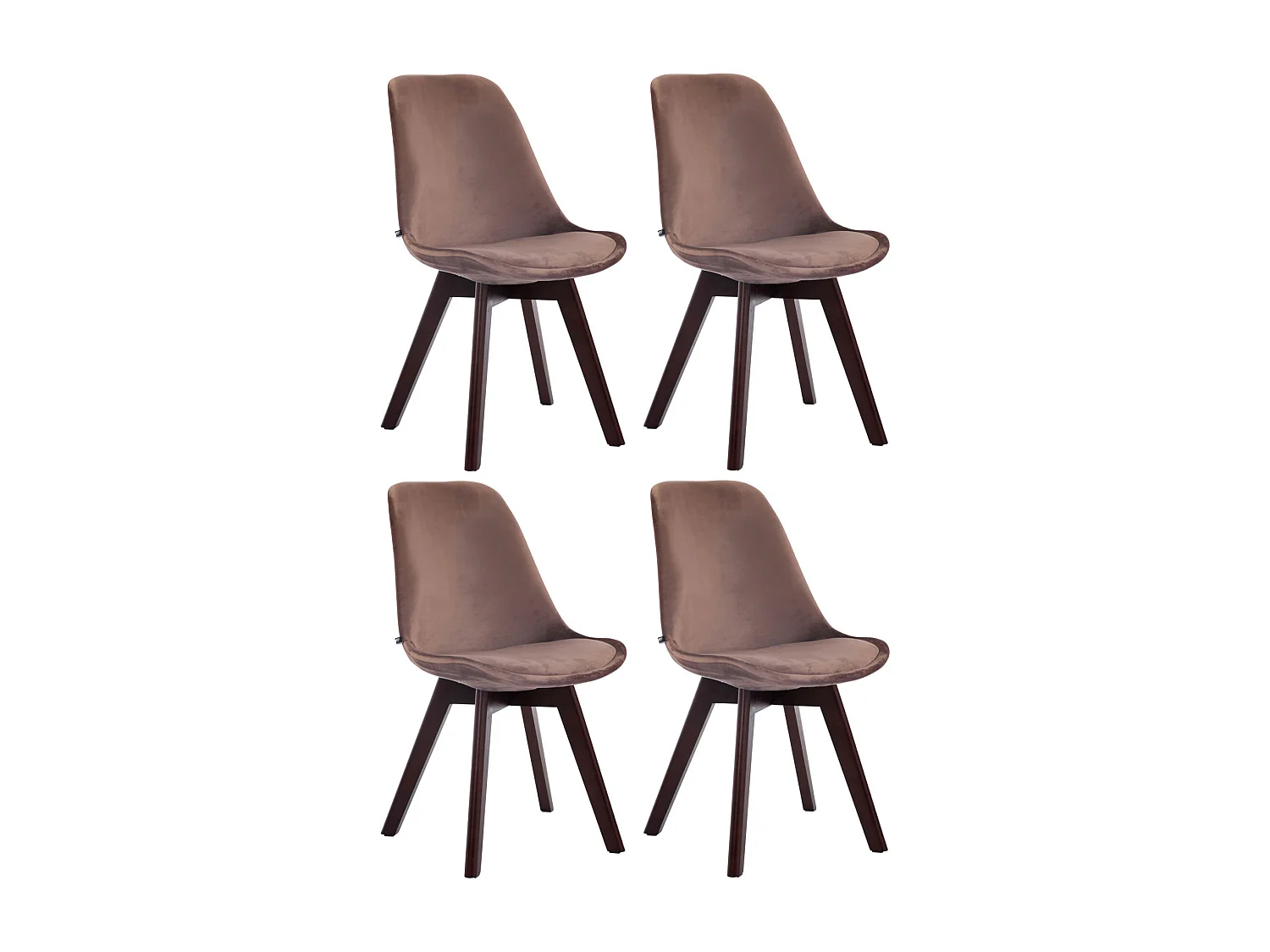Lot de 4  chaise salle à manger - Velours & Noyer - Marron - Borneo V2