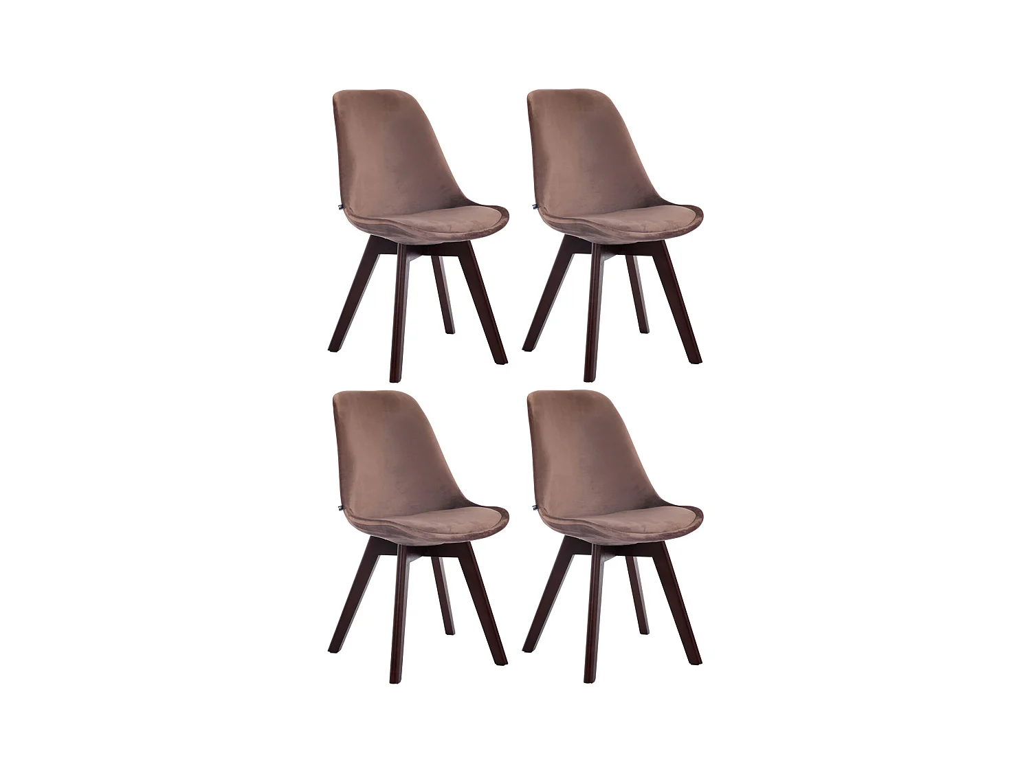 Lot de 4  chaise salle à manger - Velours & Noyer - Marron - Borneo V2