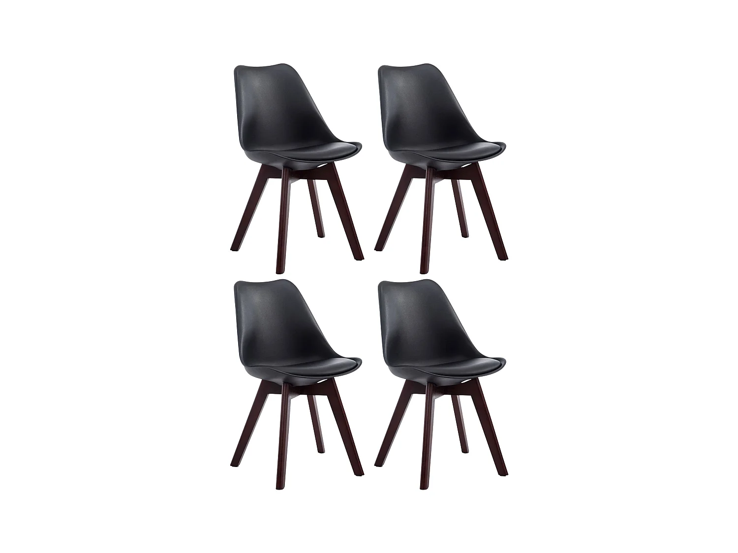 Lot de 4  chaise salle à manger - Similicuir & Noyer - Noir - Borneo V2