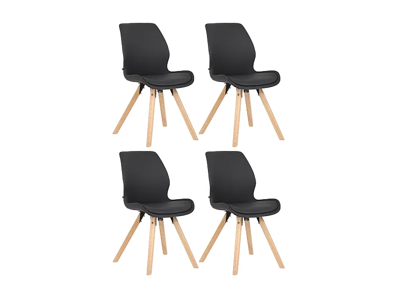 Lot de 4  chaise salle à manger - Similicuir - Noir - Luna