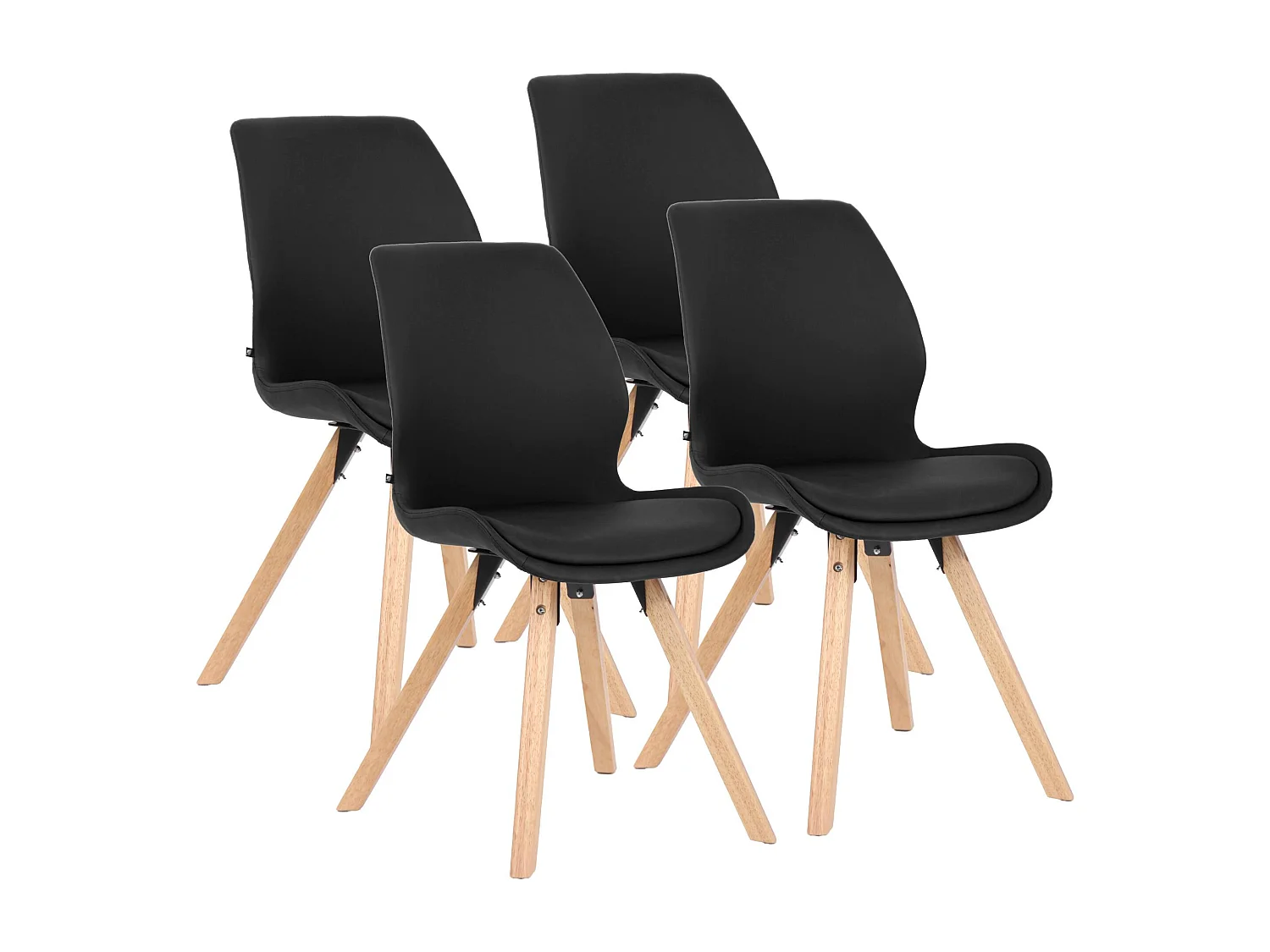 Lot de 4  chaise salle à manger - Similicuir - Noir - Luna