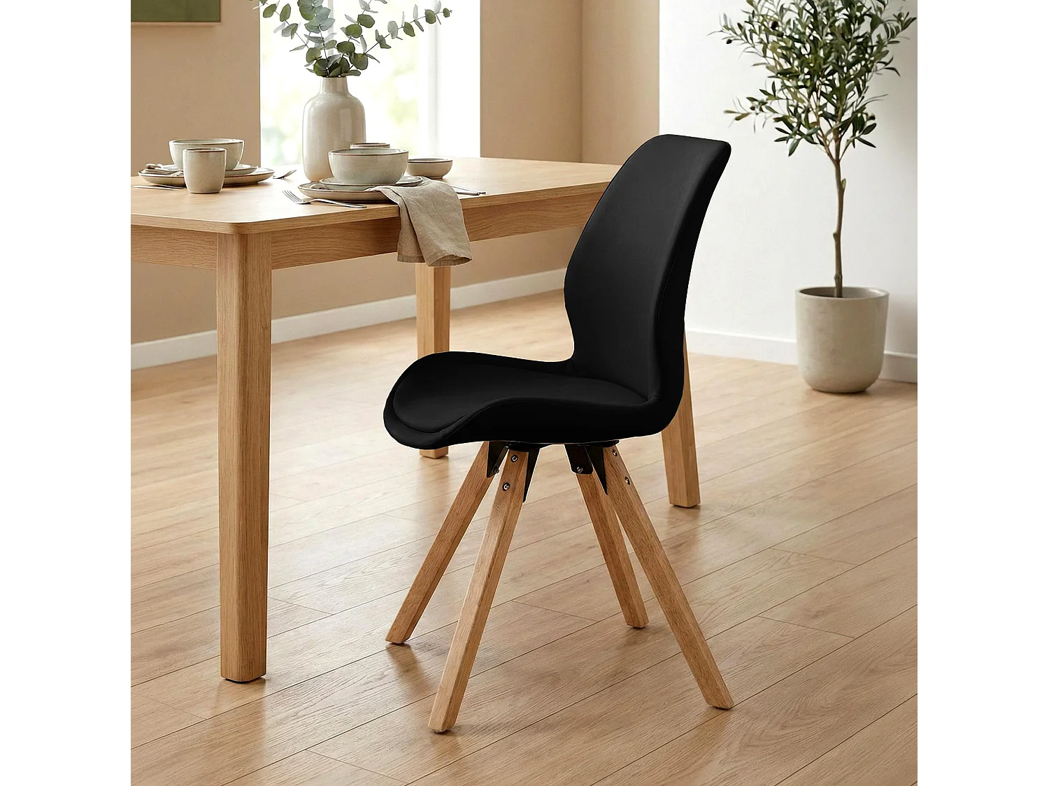 Lot de 4  chaise salle à manger - Similicuir - Noir - Luna