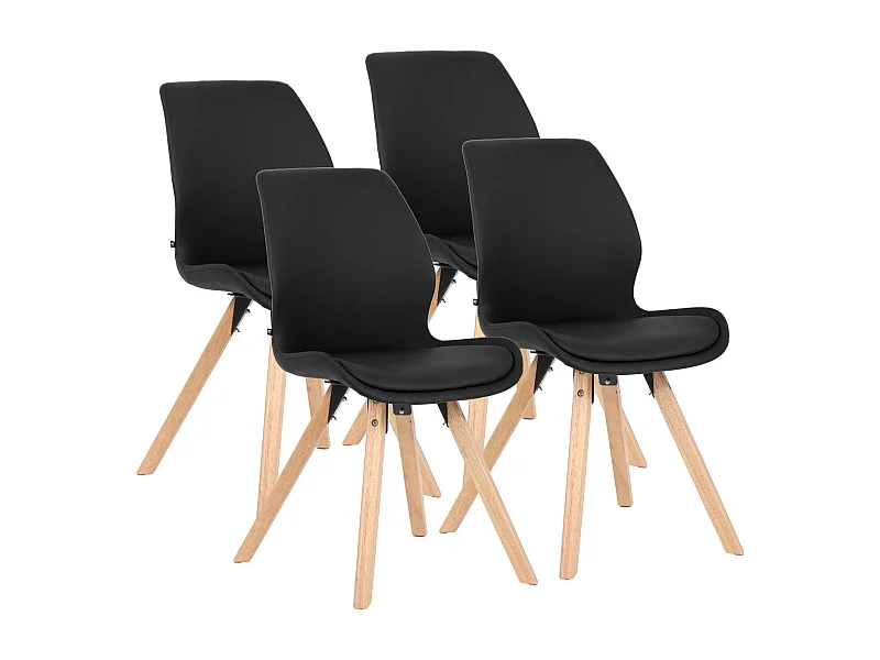 Lot de 4  chaise salle à manger - Similicuir - Noir - Luna