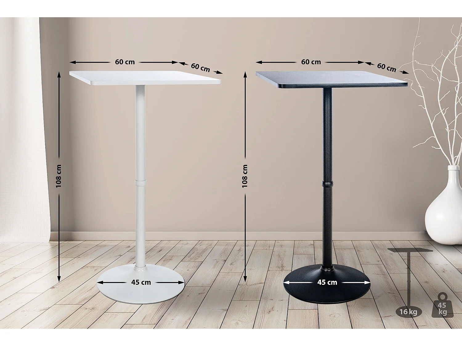 Table haute - carré - Bois - 60 x 60 cm - Blanc / Blanc - ST60