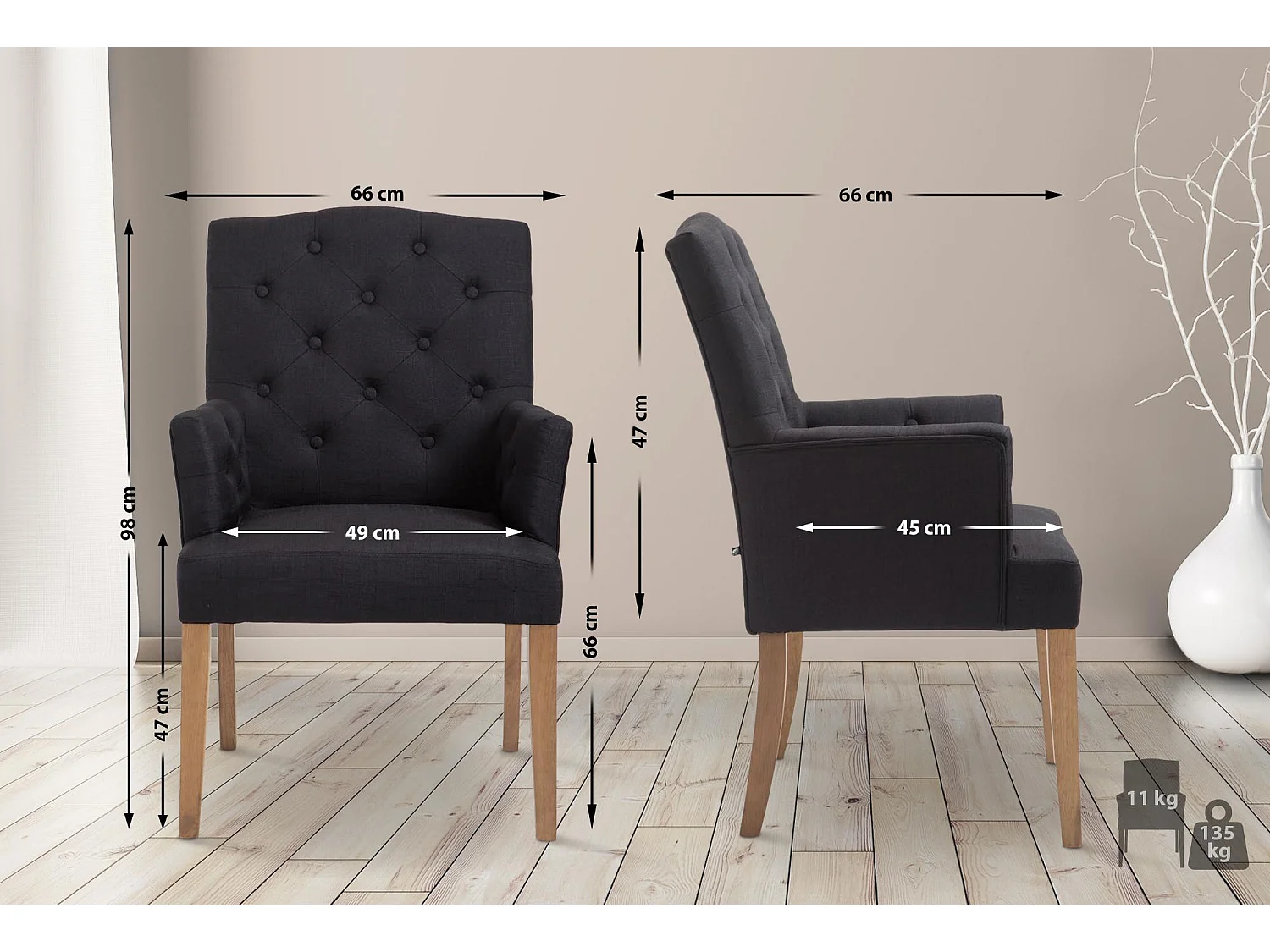 chaises avec accoudoirs - Tissu & Antique clair - Noir - Sugar