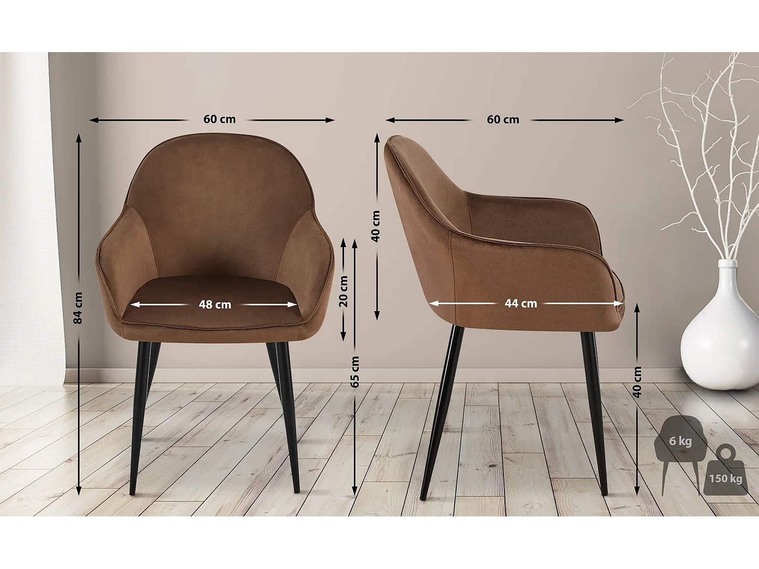 chaises avec accoudoirs - Velours & Blanc - Marron - Boise