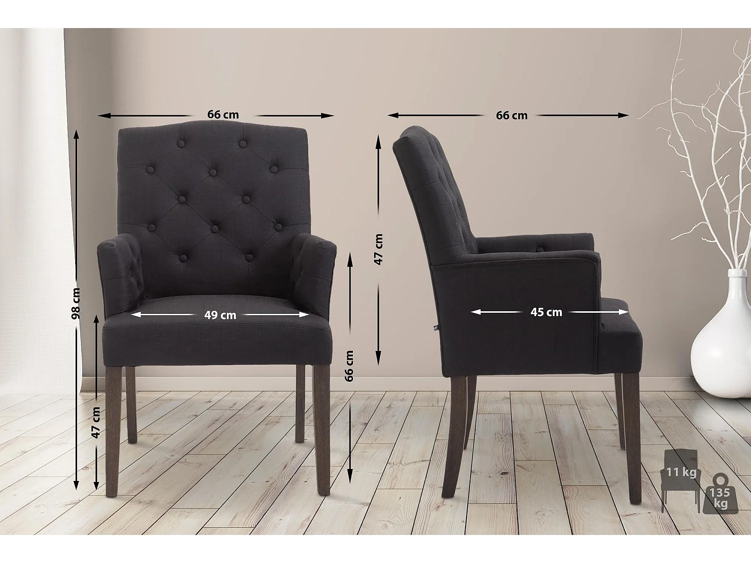 chaises avec accoudoirs - Tissu & Antique - Noir - Sugar