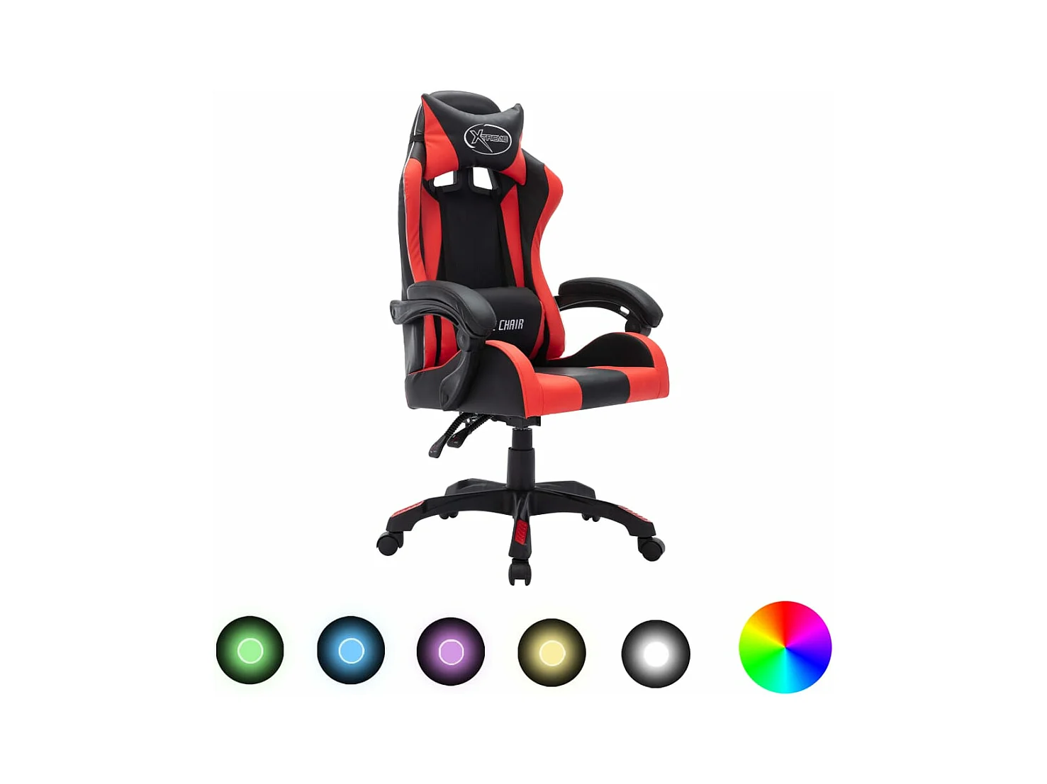 Fauteuil de jeux vidéo avec LED RVB Rouge et noir Similicuir