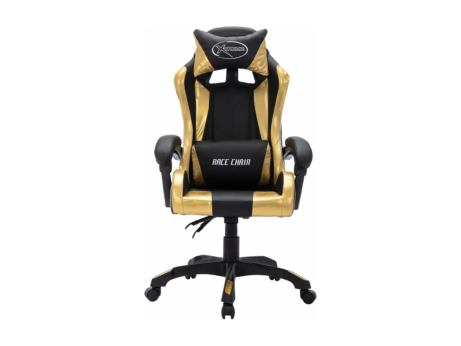 Cadeira estilo corrida luzes LED RGB couro artif. dourado/preto