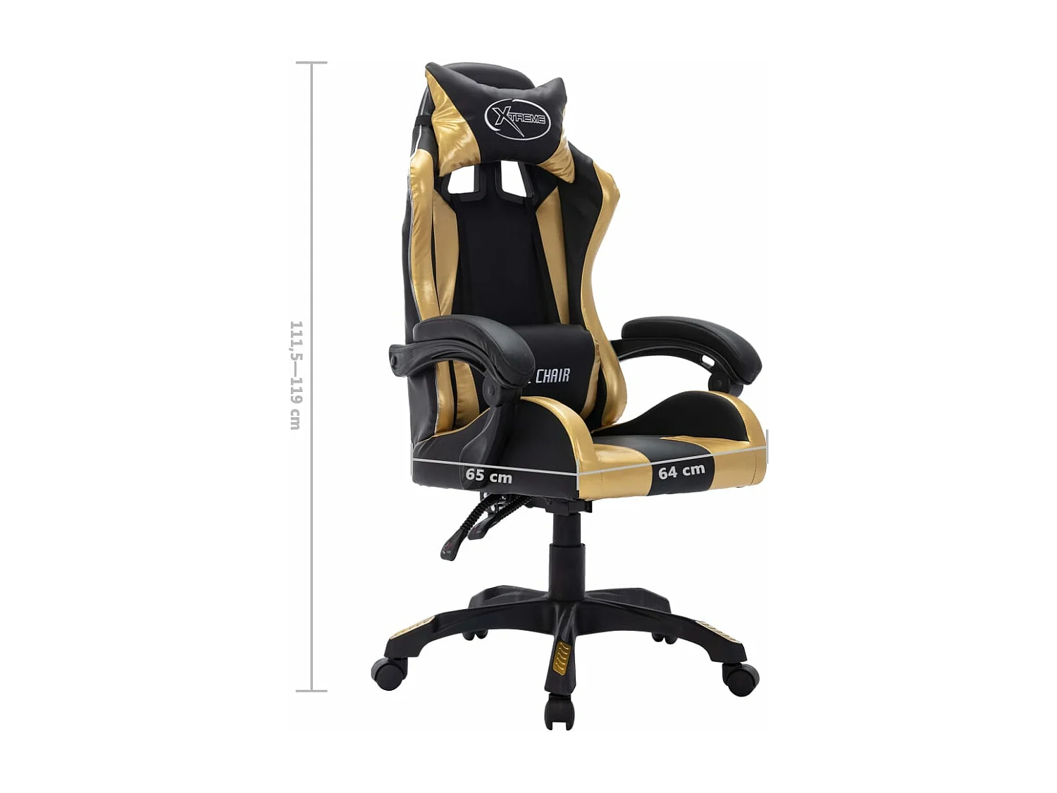 Cadeira estilo corrida luzes LED RGB couro artif. dourado/preto