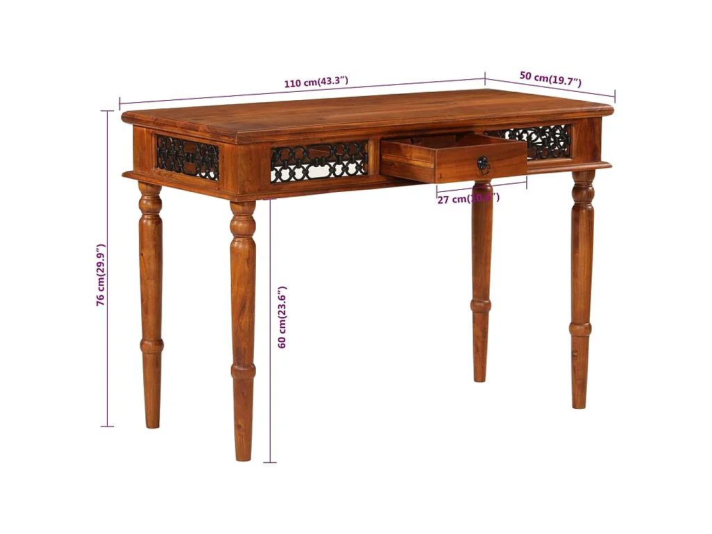 Scrivania con Cassetto 110x50x76 cm in Legno Massello di Acacia