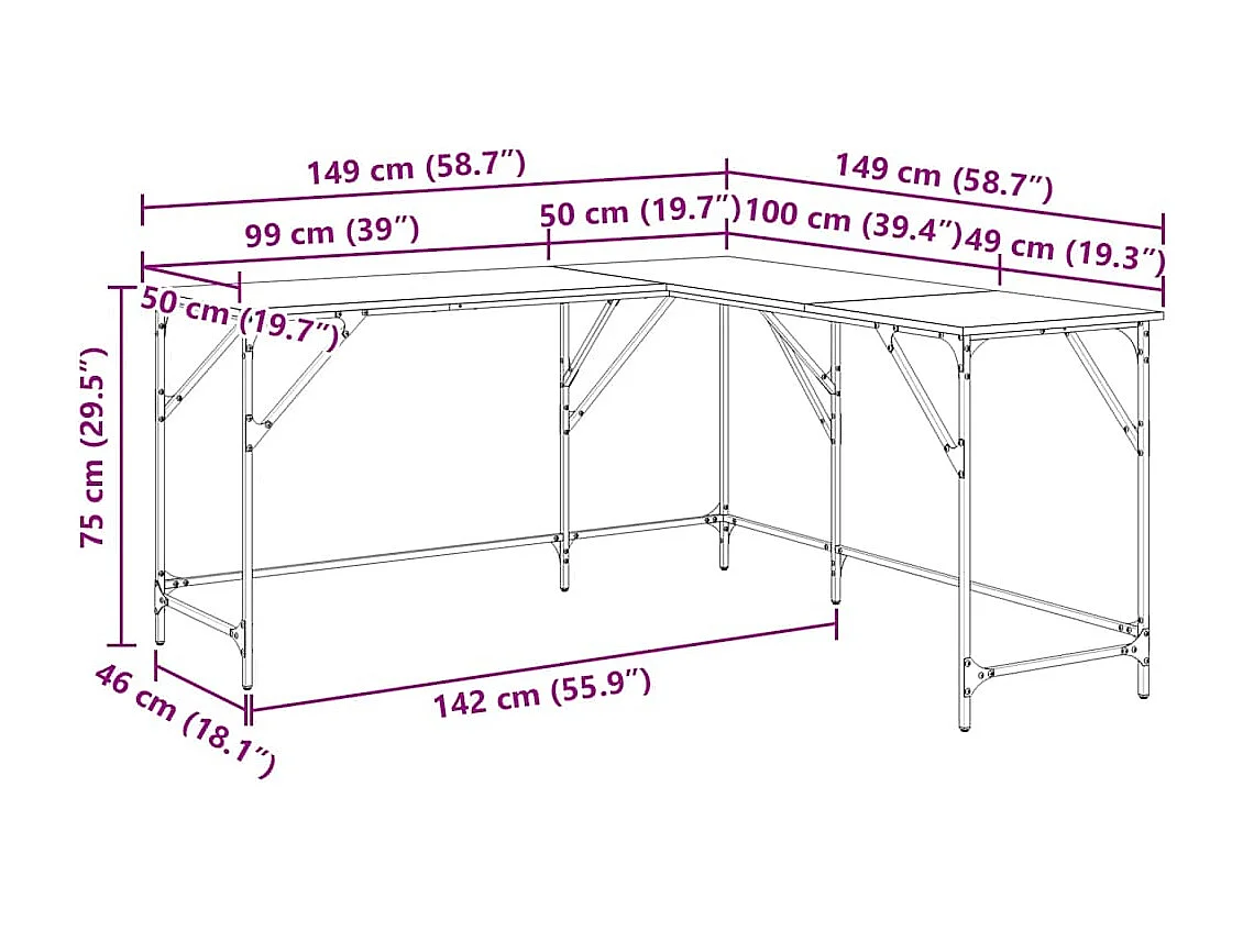 Bureau sonoma gris 149x149x75 cm bois d'ingénierie